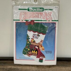 Rare Bucilla Felt Holiday Stocking Kit CHRISTMAS EVE 82728 Tree Fireplace USA